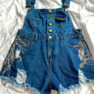 Denim Blue Women's Shorts with Chain Details